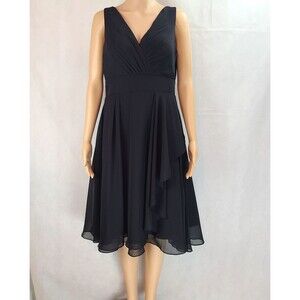 New Special Occasion (8) Black Chiffon Sleeveless Pleated Knee Length Dress